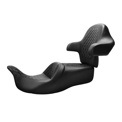 SLMOTO Gel Hammock Seat + Passenger Backrest Pad Sissy Bar Fit for Harley Touring Road King Glide Street Glide Electra Glide 2014-2023 Black Motorcycle 2 Up Rider Driver Seat Cushion - color: Gel Style B Black Seat + Backrest