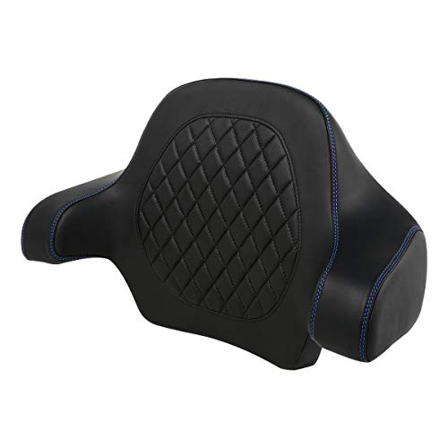 HR3 Wrap Around Backrest Pad for King Trunk Chopped Trunk Compatible with 2014-later Harley Touring Road King Road Glide Street Glide Electra Glide (Diamond Blue Stitches) - color: Blue Stitches