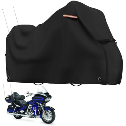Roasivi Motorcycle Covers Waterproof Outdoor Storage for Harley Davidson Touring Models Heavy Duty Cover for General Motorcycle 110" L x 45" W x 59" H Black - size: 110"L x 45"W x 59"H