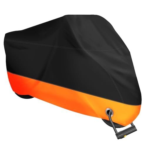 XYZCTEM Motorcycle Cover,All Season Black&Orange Waterproof Outdoor Sun Motorcycle Cover,Fits up to 116" Motors - color: Black & Orange, size: 116"