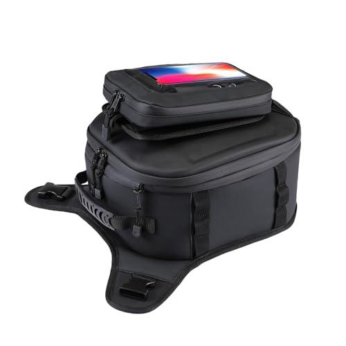 KEMIMOTO Motorcycle Tank Bag with Removable Phone Holder Waterproof EVA Hard Shell Expandable Tank Bag Rain Cover Compatible with All Models of Mobile Phones, 13-16L