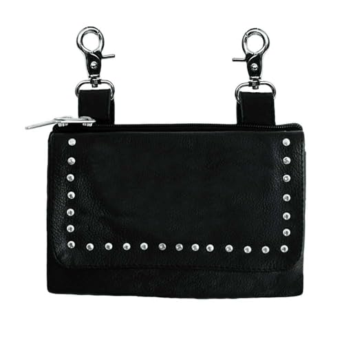 Hip Purse For Women Leather Clipon Purse for Biker Fanny Pack Waist Pack Motorcycle Leg Bag Leather Belt Pouch Crossbody Belt - color: Black