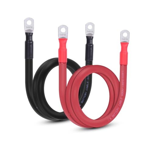 2 AWG Flexible Battery Cable with 5/16" Terminals - OFC Pure Copper Inverter & Welding Wire for Automotive Solar RV Motorcycle (Red + Black 3FT Pair) - color: 3 FT Black + 3 FT Red, size: 2AWG 5/16"
