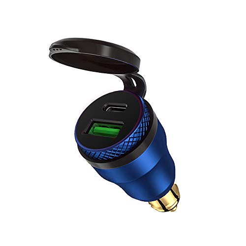 iMESTOU Aluminum 30W Power Delivery DIN Power Plug Charger to USB C and Quick Charge USB 3.0 Motorcycle DIN Adapter Waterproof Fits for Hella 12V-24V DIN Socket/BMW Ducati Triumph - color: blue