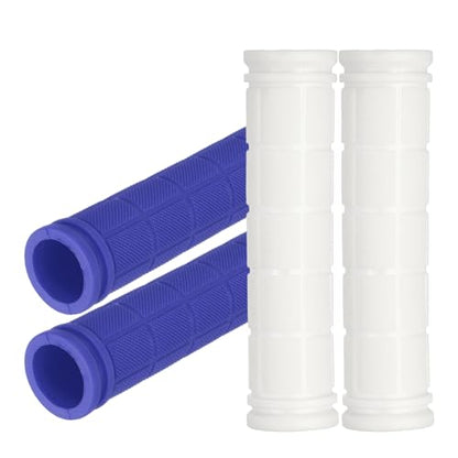2 Pair Soft Rubber Handlebar Grips, Bicycle Handlebar Grips Bike Handle Bar Wrap Non-Slip 4.5 Inch - Fitting for Mountain Bikes/Road Bicycles/Scooter - color: White/Dark Blue