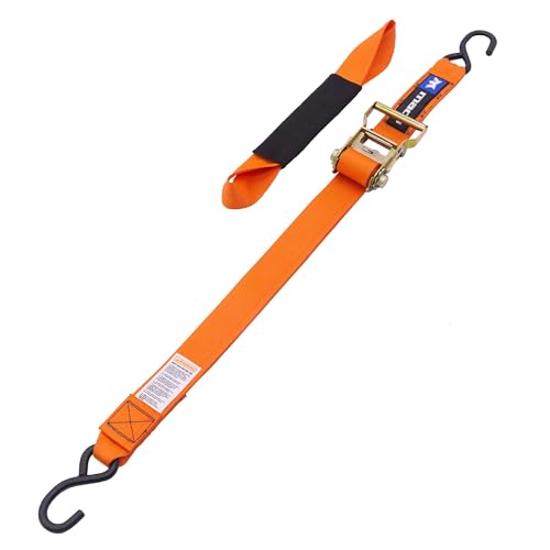 2" x 6' ATV & Motorcycle Ratchet Strap Pack - 4 Tie-Down S-Hook Straps, Soft Loops, Strap Bands & Duffle Bag - 3,335 lb. WLL - Orange - color: orange