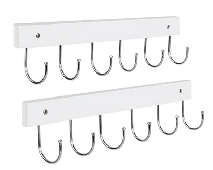 2 Pack Coat Rack Wall Mount with 12 Rotating 180° Coat Hooks, 14.6" Rustproof Wooden Entryway Organizer, Wall Hooks for Hanging Coats, Purse, Hats, Jackets, Towels, Space Saving Hanger (White) - color: White