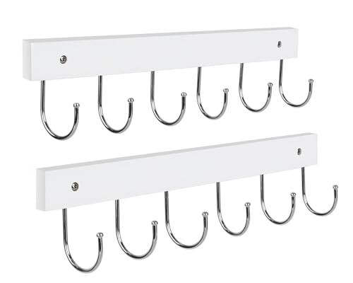 2 Pack Coat Rack Wall Mount with 12 Rotating 180° Coat Hooks, 14.6" Rustproof Wooden Entryway Organizer, Wall Hooks for Hanging Coats, Purse, Hats, Jackets, Towels, Space Saving Hanger (White) - color: White