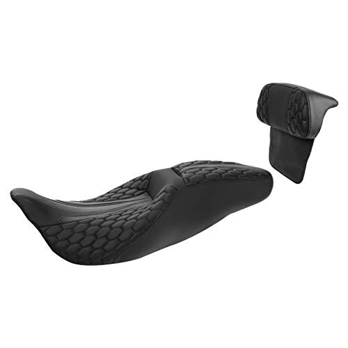 SLMOTO Rider Seat Cushion w/Backrest Pad Fits For Harley Touring Road King Street Glide Electra Glide Road Glide Tri-Glide Trike 2014-2023 Motorcycle Two Up Seat Custom Driver Passenger Leather Seat - color: Black + Passenger Backrest SP