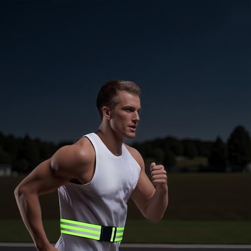 2 Pack Reflective Running Belt, High Visibility PT Gear for Men Women Kids, Adjustable Safety Gear for Night Walking - color: Green