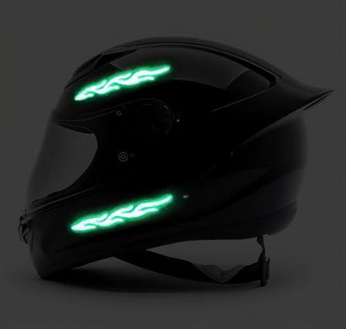 customTAYLOR33 High-Intensity Grade Premium Reflective Tribal Flame Helmet Decals, Motorcycle Safety Sticker Decals (Green) - color: Green