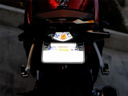 iJDMTOY Black Finish 180-Degree Ratcheting Angle Adjustable Aluminum License Plate Mount Bracket w/ 18-SMD LED License Plate Light Compatible with Motorcycle Bike ATV Dirty Bike 7-Inch Number Plate