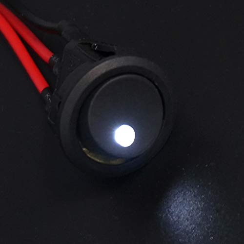 Twidec/8Pcs SPST Round Dot Lighted Rocker Switch Toggle Control for Car Or Boat 20A 12V DC On/Off White LED Light with Pre-soldered Wires KCD2-102N-W-X - color: White LED-Round