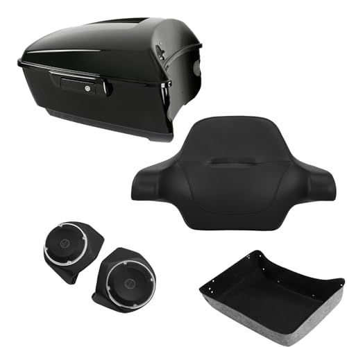 TCMT King Motorcycle Trunk Box Wrap Around Backrest Rear Speakers Fit for Harley 2014-2025 Trunk Touring CVO Road King Road Glide Street Glide Electra Glide - color: Set F#1