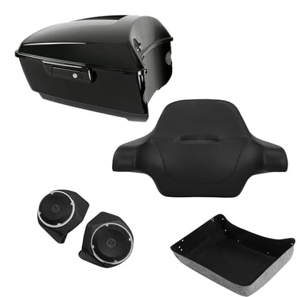 TCMT King Motorcycle Trunk Box Wrap Around Backrest Rear Speakers Fit for Harley 2014-2025 Trunk Touring CVO Road King Road Glide Street Glide Electra Glide - color: Set F#1