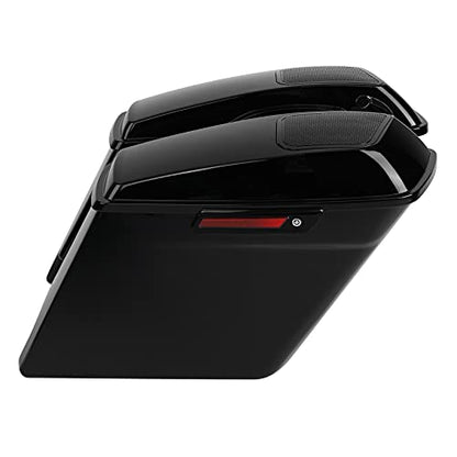 XFMT Motorcycle Saddlebags 5" Stretched Extended Hard Saddle Bags W/ 6"x9" Speaker Lids For Harley Touring Road King Street Glide Road Glide Electra Glide 2014-2024, Vivid Black & Black Latches - color: 5" Stretched-Vivid Black W/ 6x9" Speaker Lids Black