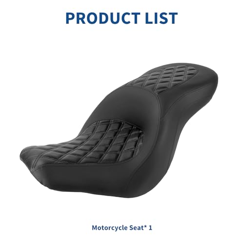 One-Piece Driver Passenger Seat Motorcycle 2-Up Seat Compatible with Harley Softail Sport Glide FLSB Low Rider FXLR FXLRS FXLRST 2018-Later (Black Diamond Stitching) - style: Black Diamond Stitching