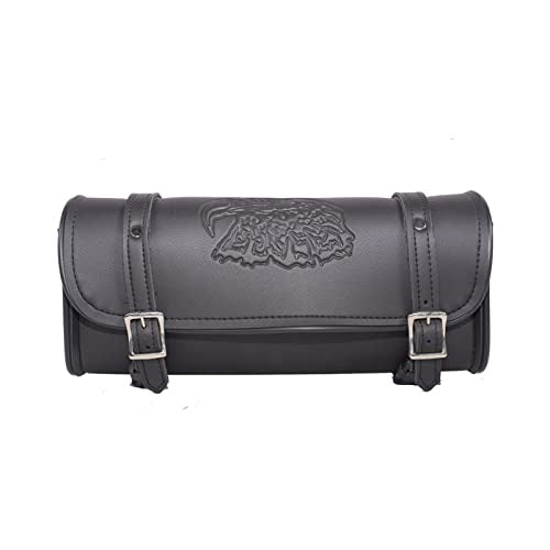 GARGOYLE BELLS Motorcycle Tool Bag Leather Motorcycle Handlebar Bag Universal Motorcycle Fork Bag Saddlebags Sissy Bar Storage Tool Bag for Motorcycle - color: Black PVC, size: 12"
