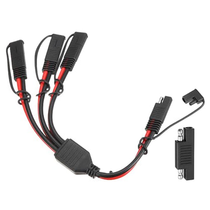 MECCANIXITY SAE Y Splitter Cable, 10AWG Extension Cord Splitter 1 to 3 SAE Connector Extension Cable 0.8 ft with Waterproof Caps & Polarity Reverse Adapter for Solar Panel Battery Charger - size: 10AWG, 0.8 ft
