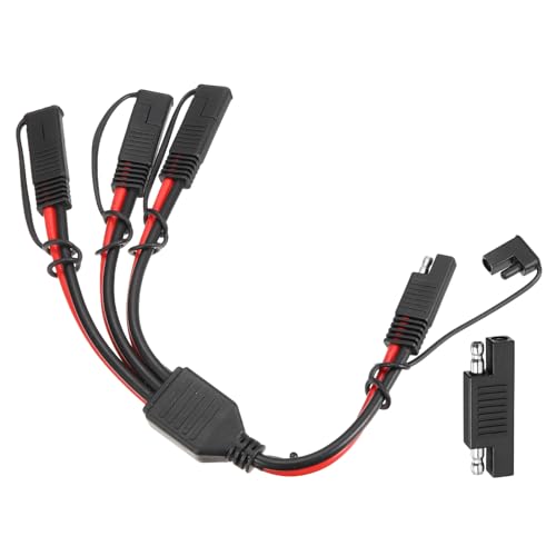 MECCANIXITY SAE Y Splitter Cable, 10AWG Extension Cord Splitter 1 to 3 SAE Connector Extension Cable 0.8 ft with Waterproof Caps & Polarity Reverse Adapter for Solar Panel Battery Charger - size: 10AWG, 0.8 ft