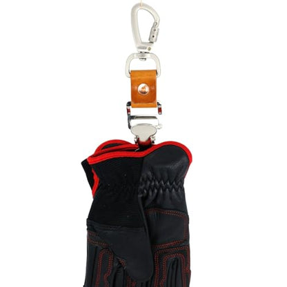 Leather Glove Clips with Metal Hooks - Work Glove Holders for Duty Belts, Electricians And Filming Work Construction - color: Brown