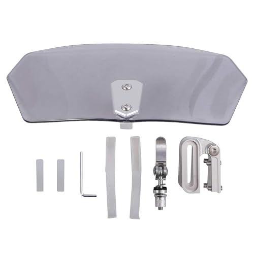 Justech Universal Motorcycle Windshield, Motorbike Windscreen Adjustable Clip On Windshield Extension Spoiler Wind Air Deflector Universal Fit for Motorcycles, Scooters-Smoke, Silver Bracket