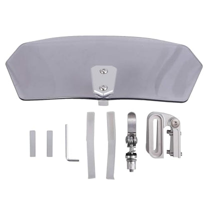 Justech Universal Motorcycle Windshield, Motorbike Windscreen Adjustable Clip On Windshield Extension Spoiler Wind Air Deflector Universal Fit for Motorcycles, Scooters-Smoke, Silver Bracket