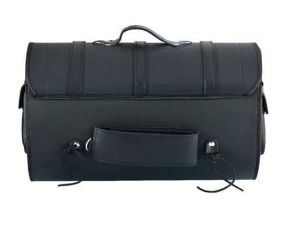 Vance Leather Plain PVC Motorcycle Tail Bag w Quick-Release Straps, Dual Side Pockets, Universal Fit Storage for Cruiser and Touring Motorcycles - style: Plain