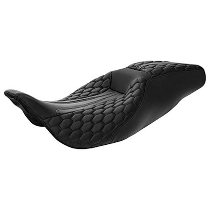 C.C. RIDER Passenger Motorcycle Touring Seat - Hexagon Stitching for Harley Davidson Touring Road King Street Glide Road Glide Electra Glide CVO 2009-2023 Black - color: Black Black Seat