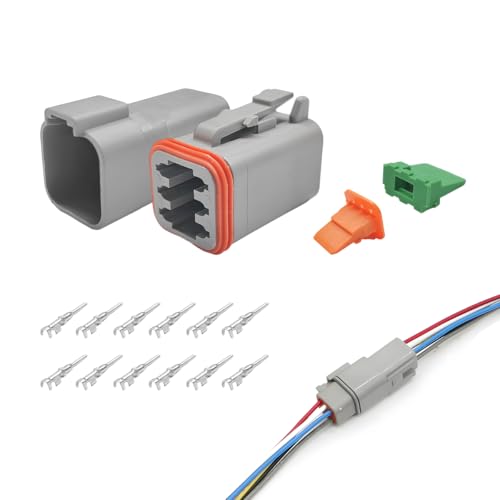 DT 6 Pin Connector Kit, 16 AWG Automotive Waterproof Electrical Plug 6 Way Male Female Socket, DT04-6P DT06-6S Connectors with Crimp Wire Terminals for Car Truck Motorcycle - color: 6 Pin