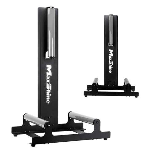 Maxshine Wheel Rim Detailing Rolling Wheel Stand (WS01) - 23”L x 14”W x 36”H, 360° Tire & Rim Detailing, Ceramic Coating, Tire Shine, Wheel Wash & Roller Stand - Black - size: L