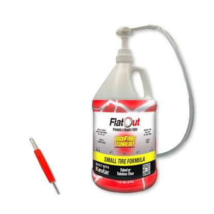 QuickStrike Tire Sealant - Small Tire/Bicycle Formula - NEW Formula - Prevents Flat Tires - Seals Leaks - Contains Kevlar - Tubeless Tire Sealant - 1 Gallon + Tool - size: 1 Gallon + Tool