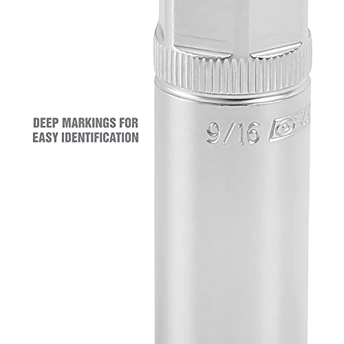 OEMTOOLS 22880 9/16" Magnetic Spark Plug Socket, 3/8" Drive, Alloy Steel, Magnetic Retention, Chrome Finish, For Domestic Vehicles, Easy ID Markings, Knurled Grip - style: 9/16 inch