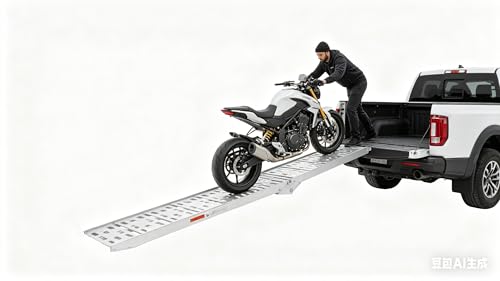 1Pc 7.5FT Aluminum Folding Loading Ramp, Pickup Trucks Bed Trailers Ramps for Load Dirt Bike UTV ATV Lawn Mowers Cargo 90" Lx11 W, 750 lbs Capacity
