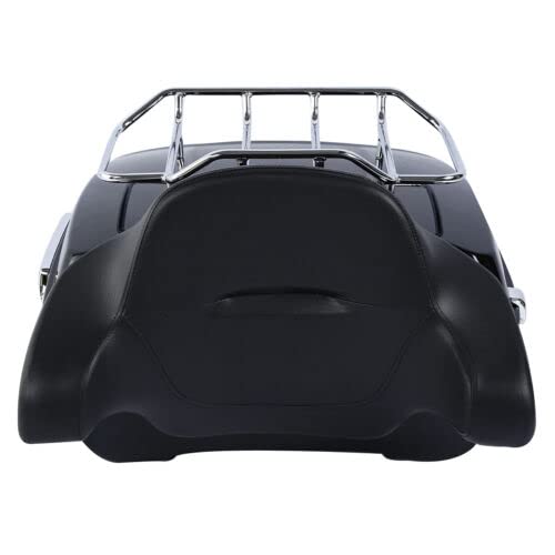 TCMT King Motorcycle Trunk Backrest Pad Luggage Two Up Mounting Rack Fit For Harley Touring 1997-2008 Electra Glide Road Glide Street Glide Pack - color: No Speaker Holes: Style A Chrome Rack