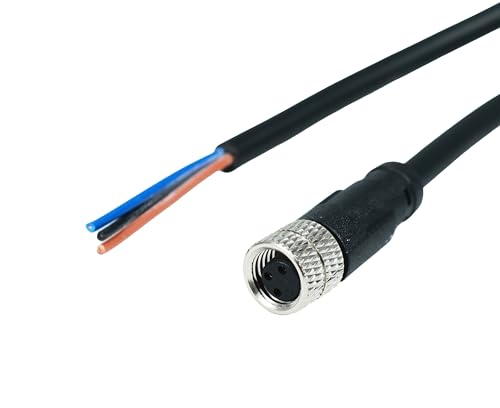 M8 3-Pin Female Connector Cable, A-Coded Straight Circular Industrial Molded Cable, IP67 Waterproof Unshielded PVC Wire, 60V 3A AC/DC, AWG24 - size: 2m, style: 3 Pin Female