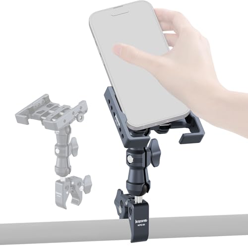 Anti-Shake Motorcycle Phone Holder, Super Clamp Fits 0.5"-2" Diameter Bars, 25mm Ball Head & Double Socket Arm, 360° Rotatable, Universal for iPhone/Samsung/Android Phones Width 2.56"-3.74" (KPS-14) - color: KPS-14