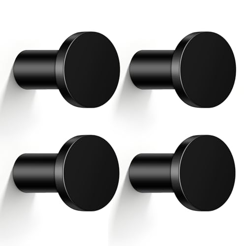 4 Pack Black Coat Hooks Wall Mount Minimalist (1.2" Diameter) | Machining of Solid Aluminum Bar, Heavy Duty, For Bathrooms Entryway Cubicle, Hanging Towel Coat Hat Robe Bag, Round, Decor - color: Round 4 (1.2")