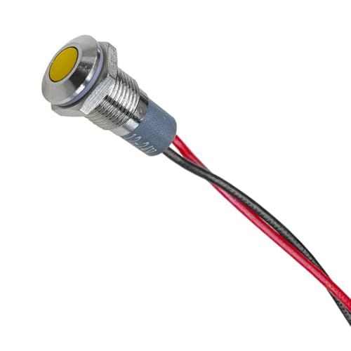 8mm/0.31" Signal Indicator Light, AC/DC 12V-24V Metal Shell Warning Lamps with Wire, Waterproof Panel Mount LED Signal Pilot Lamp, LED Dash Lights for Car Truck Boat Motorcycle (Yellow) - color: Yellow