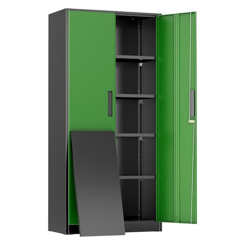 Greenvelly Metal Garage Storage Cabinet, 72" Black Green Tool Steel Locking Cabinet with Doors and 4 Shelves, Tall Cabinets for Garage Storage Systems Lockable File Cabinet for Home Office,Garage - color: Black Green, size: 72 inch