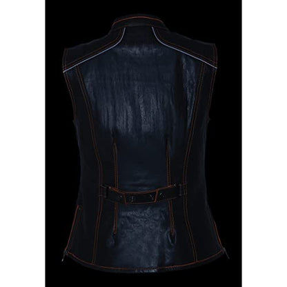 Milwaukee Leather MLL4507 Women's Black Leather Purple Accented Laser Cut Vented Scuba Style Motorcycle Rider Vest - size: Small