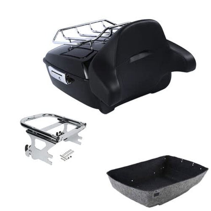 TCMT King Motorcycle Trunk Backrest Pad Luggage Two Up Mounting Rack Fit For Harley Touring 1997-2008 Electra Glide Road Glide Street Glide Pack - color: No Speaker Holes: Style A Chrome Rack