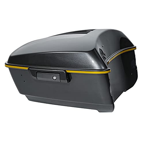 Gold/Black Geometric Shape Fade 13.7" King Trunk W/Latch Key Fit For Harley Trunk Touring CVO Road King Road Glide Street Glide Electra Glide Ultra Limited 2014-2025 - color: Gold/Black Geometric Shape Fade(W Speaker Holes)