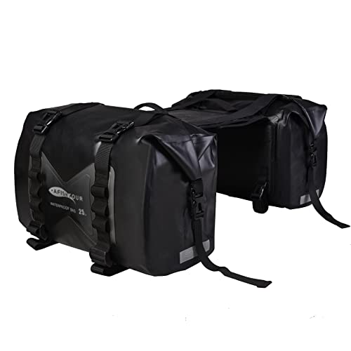 Waterproof Motorcycle Saddlebags - 50L Motorcycle Luggage Bags for Motorbike Travel - Detachable Panniers Bags - For Scooter, Honda, Suzuki, Yamaha (Black, 2 Pack) - color: Black, size: 50L