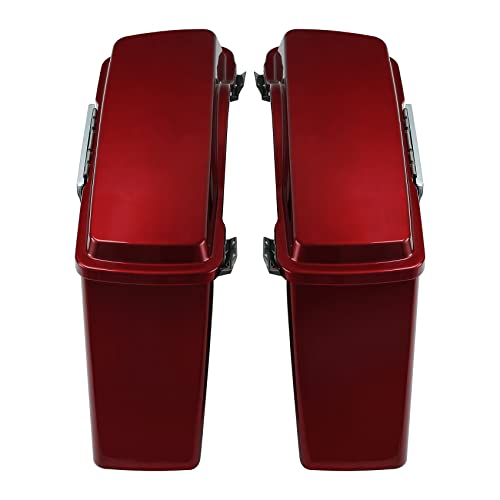 TCMT Hard Saddle bags Saddlebag w/Lid Latch & Liners Carpet Insert Fits For Harley Touring CVO Road Glide Road King Street Glide Electra Glide Ultra Classic 1994-2013 - color: Red Chrome Latches#A