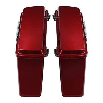 TCMT Hard Saddle bags Saddlebag w/Lid Latch & Liners Carpet Insert Fits For Harley Touring CVO Road Glide Road King Street Glide Electra Glide Ultra Classic 1994-2013 - color: Red Chrome Latches#A