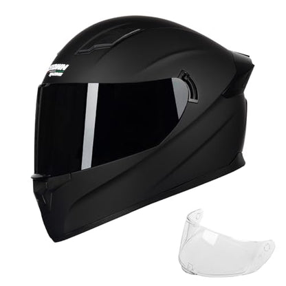 F-700 Full Face Motorcycle Helmet for Adults, DOT FMVSS 218 Certified Street Bike Helmet with Tinted Shield, Clear Replacement Visor and Removable Liner - color: Matt Black