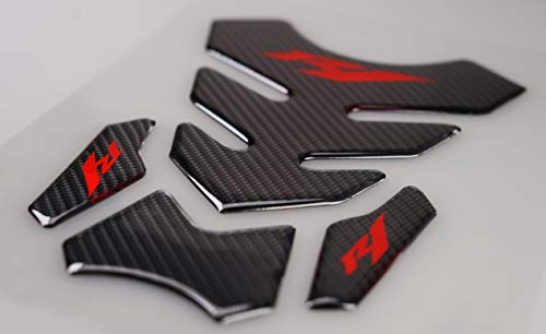5D Real Carbon, Motorcycle Gas Tank Protector, Tank Pad Sticker, Tank Cap, Fuel Cap Decal, Top Clamp Triple Tree Pad with Keychain for R1, 4 Pcs Per Set