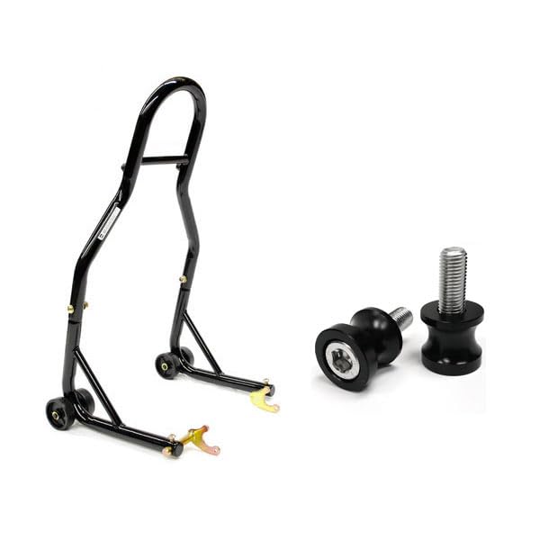 Venom Sport Bike Motorcycle Rear Wheel Swingarm Spool Lift Stand + Low Profile 10mm Black Swingarm Spools (Compatible with Most Kawasaki Bikes)