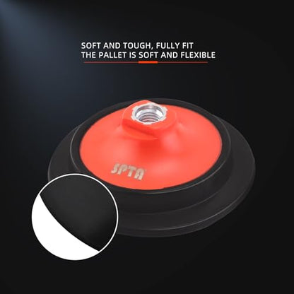SPTA 2Pcs RO Rotary Flexible Backing Plate, Hoop-and-Loop Face PU Soft Backing Pad Used On Rotary Polisher Sander for Sanding Polishing Buffing Finishing (M14 Thread, Orange, 5Inch (125mm)) - size: 5Inch (125mm), style: M14 Thread
